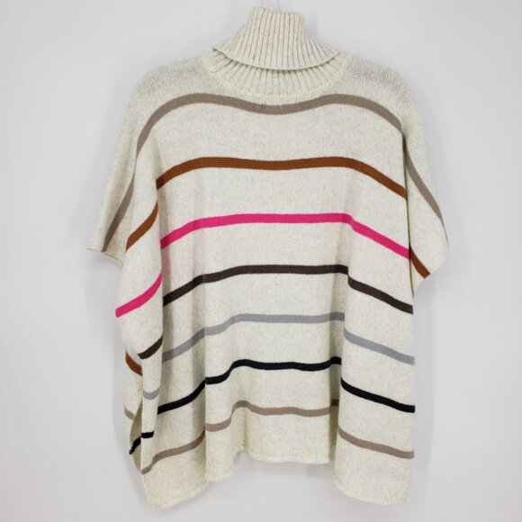 3/$25 LOFT Striped Turtleneck Poncho Sweater XS / S Women's Pullover Cream Pink - Picture 2 of 7